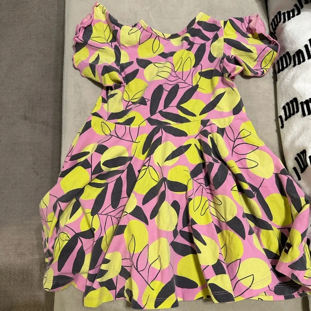 Tea Collection Girls Pink and Yellow Leaf Print Dress